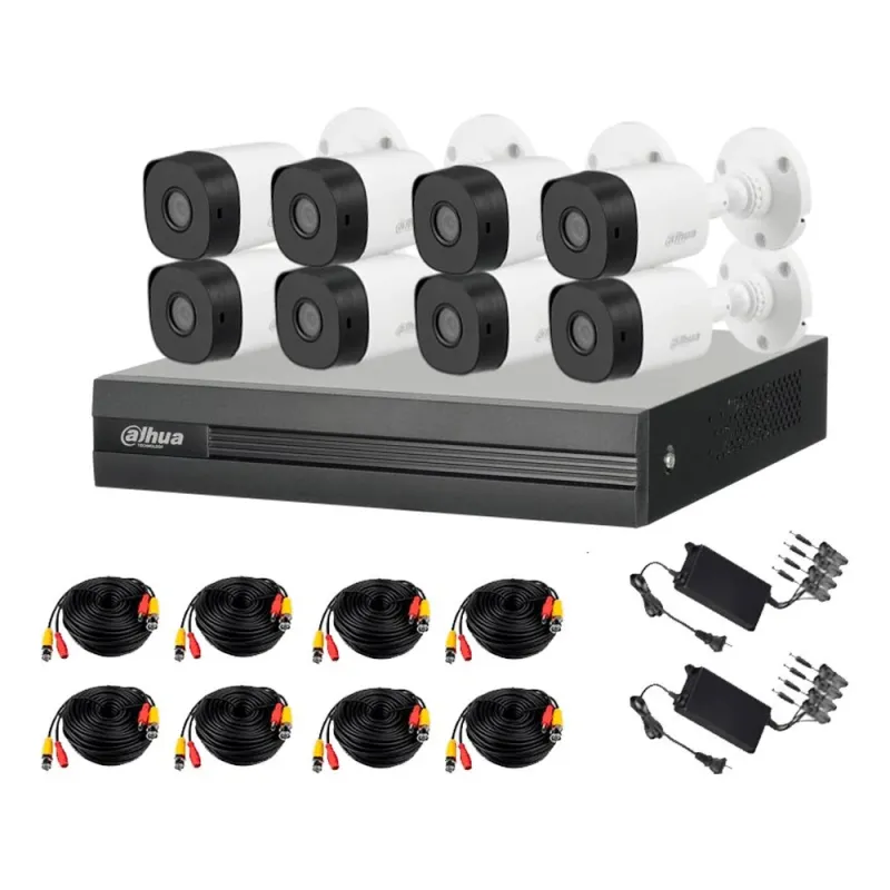 Kit de Vigilancia Dahua DHT0260002 - DVR - 8 Canales - 8 Cámaras B1A21 - Bala - Fuente de alimentación - Accesorios - DHT0260002