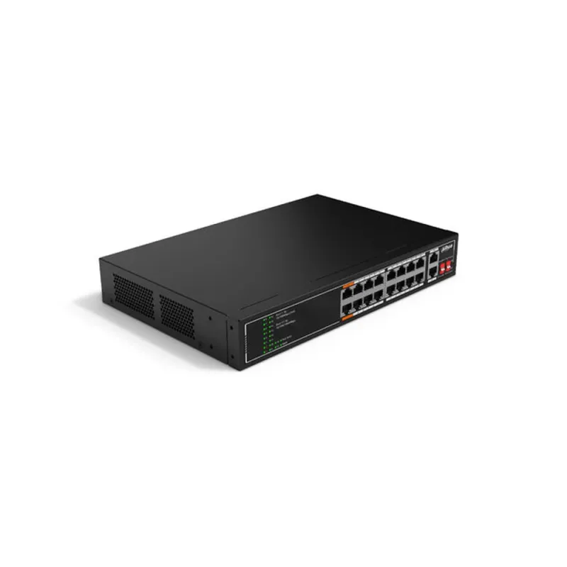 Switch Dahua SF1018LP - Fast Ethernet - 16 Puertos PoE+ - 2 Uplink - No Gestionado - DH-SF1018LP
