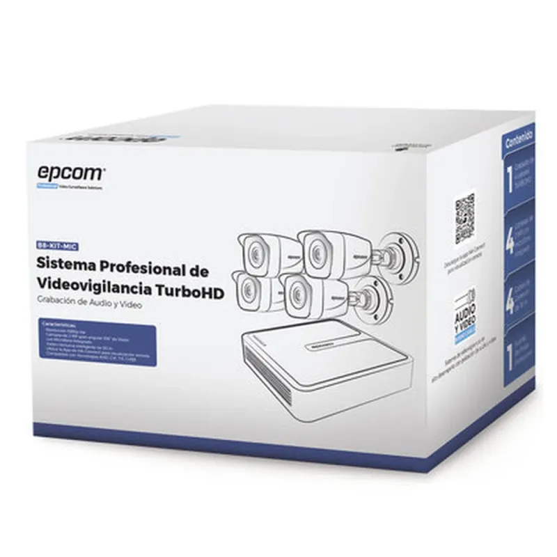 Kit de Vigilancia Epcom B8-KIT-MIC - DVR 4 Canales - 4 Cámaras - Fuente de Poder - Cables - B8-KIT-MIC
