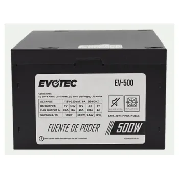 Fuente de poder Evotec EV-500 - 500W - ATX - 20+4 Pines - SATA - Molex - Floppy - EV-500