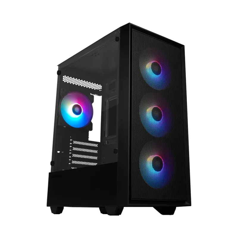 Gabinete Game Factor CSG503 - mATX - Ventana LED/RGB - Mini Torre - Micro ATX/Mini ATX - USB 2.0 y 3.0 - Sin Fuente - 4 Ventiladores Instalados - Negro - CSG503