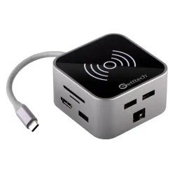 Hub Tipo C Getttech Thunderbolt - HDMI - RJ45 - USB Tipo A - SD - TF - 3.5mm - Cargador Inalámbrico - GHW-69401 Hub Tipo C Getttech Thunderbolt - HDMI - RJ45 - USB Tipo A - SD - TF - 3.5mm - Cargador Inalámbrico - GHW-69401