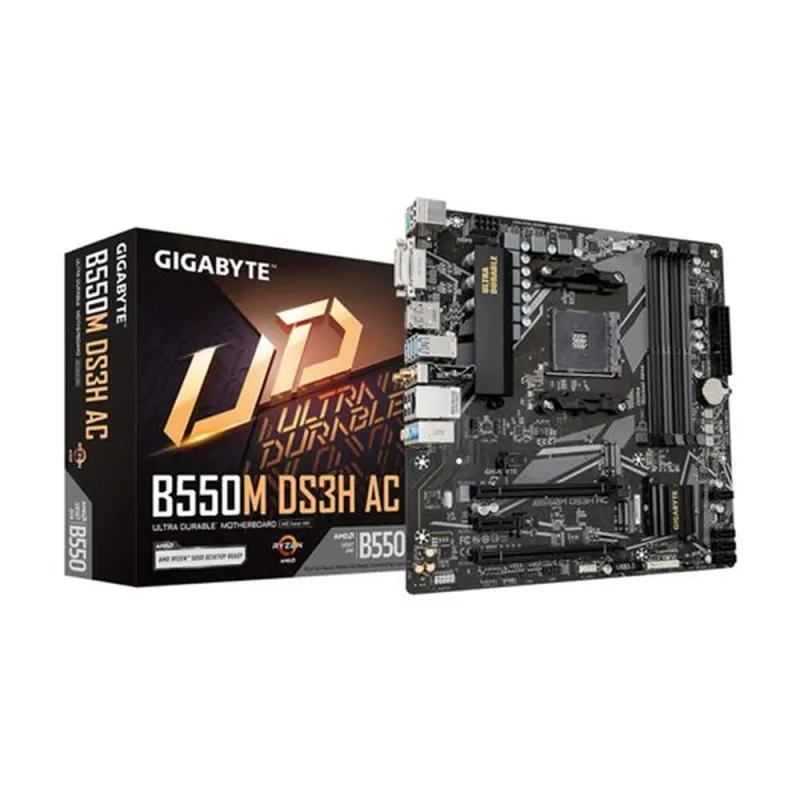 Tarjeta Madre Gigabyte B550M DS3H AC R2 1.0 - Socket AM4 - 4x DDR4 - HDMI - DVI-D - USB - Micro ATX - B550M DS3H AC R2 1.0