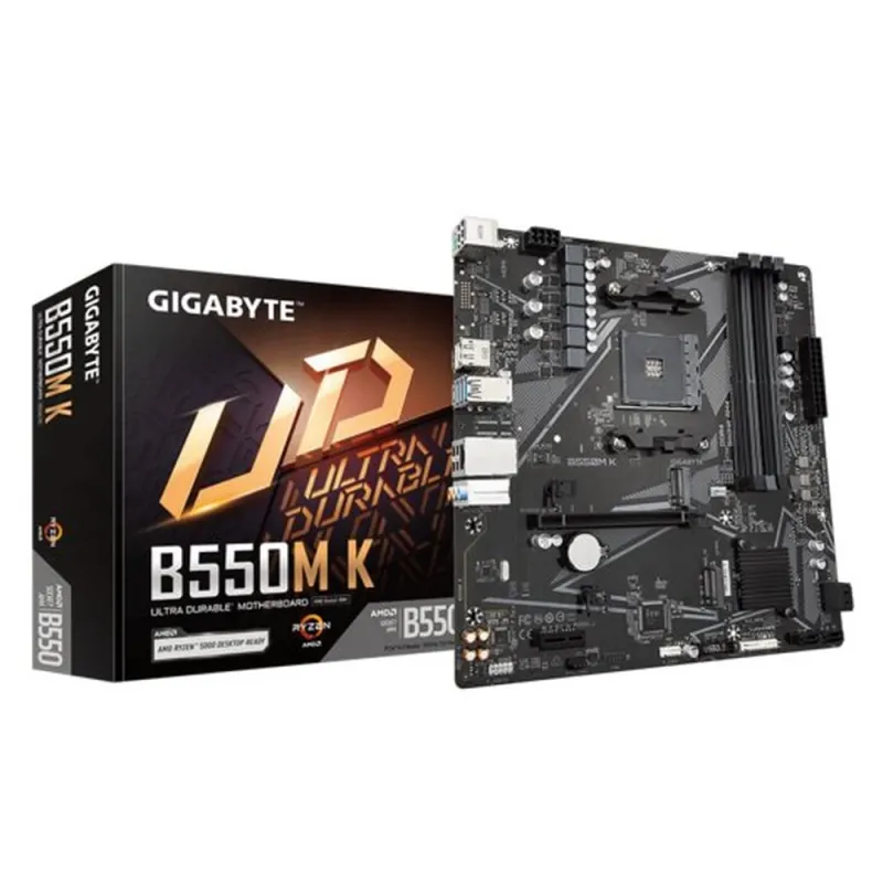 Tarjeta Madre Gigabyte B550M K - Socket AM4 - 4x DDR4 - 2133/3200/4733(O.C.)MHz - HDMI - DisplayPort - USB 2.0/3.2 - Micro ATX - B550M K