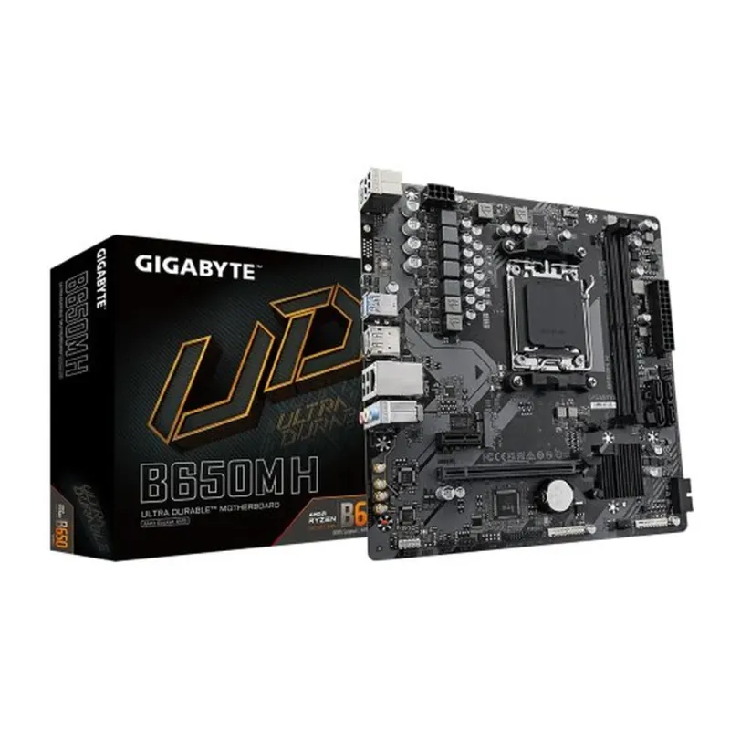Tarjeta Madre Gigabyte B650M H - Socket AM5 - 2x DDR5 - 4400/5600(OC)/6400(OC)MHz - HDMI - DisplayPort - USB 2.0/3.2 - Micro ATX - B650M H