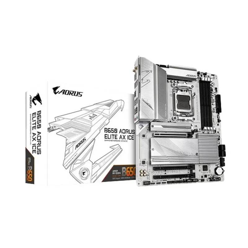 Tarjeta Madre Gigabyte B650 AORUS ELITE AX ICE - Socket AM5 - 4xDDR5 - 4400/6800/8000 MHz - HDMI - DisplayPort - USB 3.2 - ATX - B650 A ELITE AX ICE