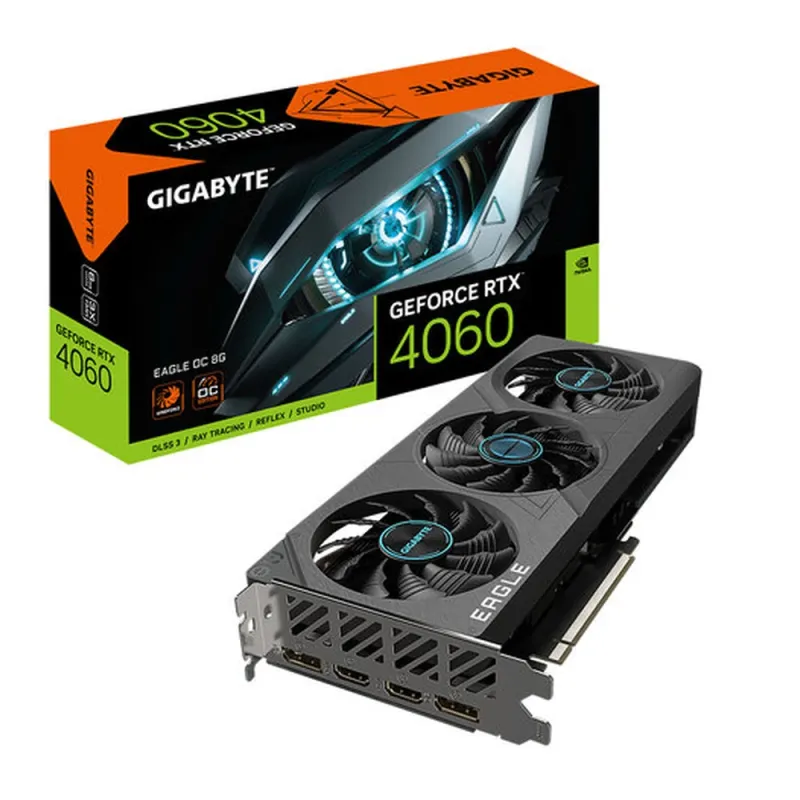 Tarjeta de Video Gigabyte GeForce RTX 4060 EAGLE OC 8G - 8GB - 128-bit - PCI-E 4.0 - GDDR6 - HDMI - DisplayPort - GV-N4060EAGLE OC-8GD