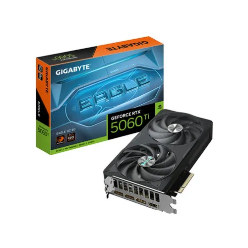 Tarjeta Gráfica Gigabyte GeForce RTX 5060 Ti Eagle OC 8G, GDDR7, PCIe 5.0, 3x DP 2.1, 7680x4320- GV-N506TEAGLE OC-8GD - GV-N506TEAGLE OC-8GD