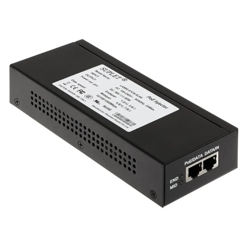 Inyector Hikvision Las60 57Cn Rj45 2 Puertos Gigabit Poe 56Vcd 60W Para Domos Hikvision Ptz - LAS60-57CN-RJ45