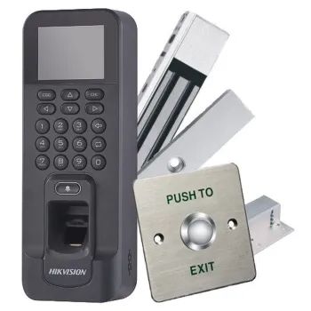 Kit de Control de Acceso HIKVISION DS-KAS261 - Lector de Huellas y Tarjetas - Con Botón de Salida - Electroimán - Montajes Z y L - DS-KAS261
