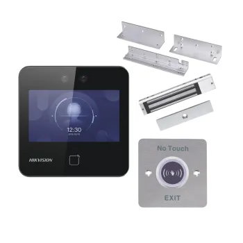 Kit de Control de Acceso HIKVISION DS-KAS343 - Lector de Rostros y Tarjetas - Electroimán  - Botón de Salida - Montajes - DS-KAS343