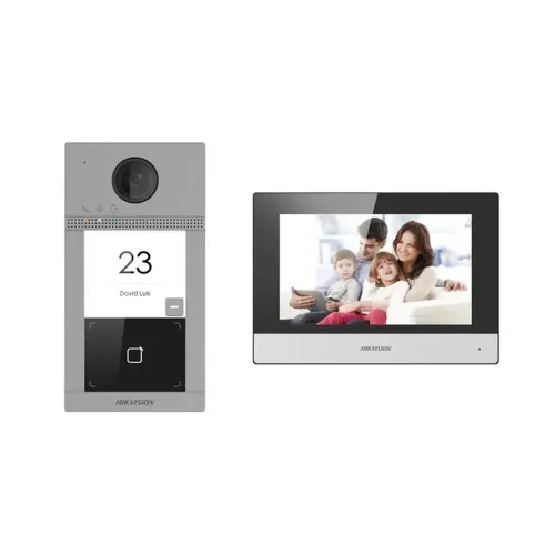 Kit de Videportero Hikvision DS-KIS604-P(C) - Videoportero - Monitor - MicroSD 16GB - Fuente de Alimentacion - DS-KIS604-P(C)