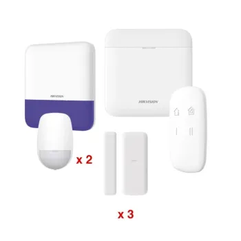 Kit de Alarma Hikvision AX PRO - Hub - 2 x Sensores PIR - 3 x Contactos Magneticos mini - Control Remoto - Sirena - Wi-Fi - Exterior - DS-PWA48-KV2
