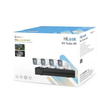 Kit de Vigilancia HiLook HL-1080-CV/A - DVR 4 Canales - 4 Cámaras Bala - Fuente de Poder - Accesorios de Instalación - HL-1080-CV/A