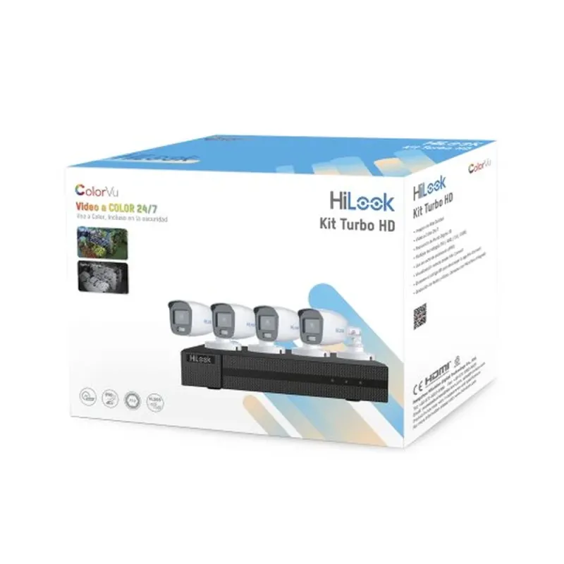 Kit de Vigilancia HiLook HL-1080-CV/A - DVR 4 Canales - 4 Cámaras Bala - Fuente de Poder - Accesorios de Instalación - HL-1080-CV/A
