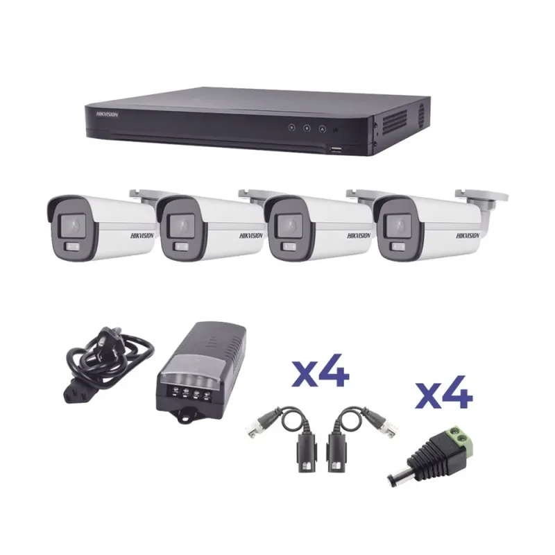 Kit de Vigilancia HIKVISION KH1080P4BC - DVR iDS-7204HQHI-M1/S(C) - 4 Cámaras DS-2CE10DF0T-F - 4 Transceptores TT-101-F-TURBO - Fuente de Poder PS-12DC4C - KH1080P4BC
