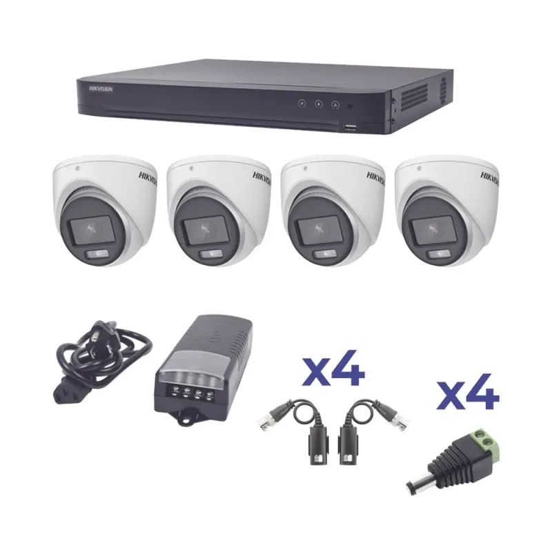 Kit de Vigilancia HIKVISION KH1080P4EC - DVR iDS-7204HQHI-M1/S(C) - 4 Cámaras DS-2CE70DF0T-MF - 4 Transceptores TT-101-F-TURBO - Fuente de Poder PS-12DC4KV - KH1080P4EC