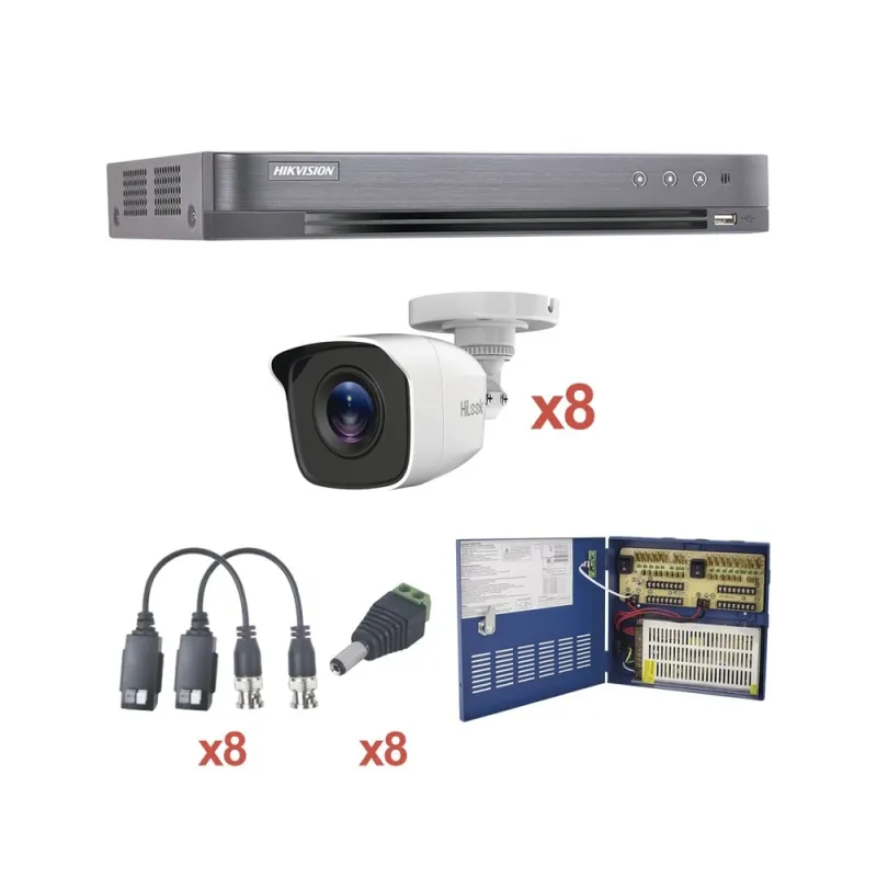 Kit de Vigilancia HIKVISION - DVR 8 Canales - 8 Cámaras Bala - 2MP - 2.8mm - KH1080P8BW