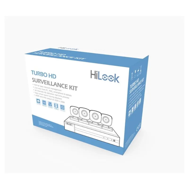 Kit de vigilancia HiLook HL24LQKITS-M(B) - DVR - 4 Canales - Fuente de Poder - 4 Cámaras - 2MP - Bala - Lente 2.8mm - IR 20M - HL24LQKITS-M(B)