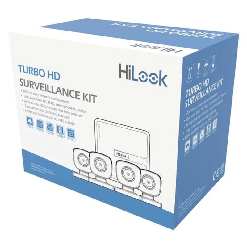 Kit de Vigilancia HiLook KIT7204BP(C) - DVR 4 Canales - 4 Cámaras - Cables - Fuente - KIT7204BP(C)