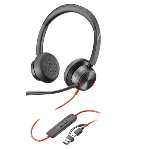 Diadema Poly Blackwire 8225 - Alámbrico - Micrófono - Negro - Adaptador USB-C a USB-A - Certificado para Microsoft Teams - 8X225AA