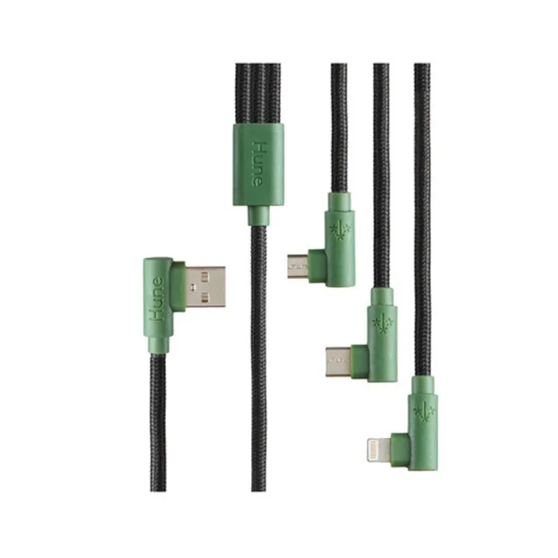 Cable Hune Hiedra - USB a USB-C/Micro USB/Lightning - 1.2m - Verde - AT-ACC-CA-319BOS