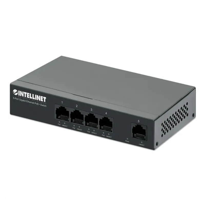 Switch Intellinet 561792 - Gigabit Ethernet - 5 Puertos - Soporta 4 PoE+ - No Gestionado - 561792