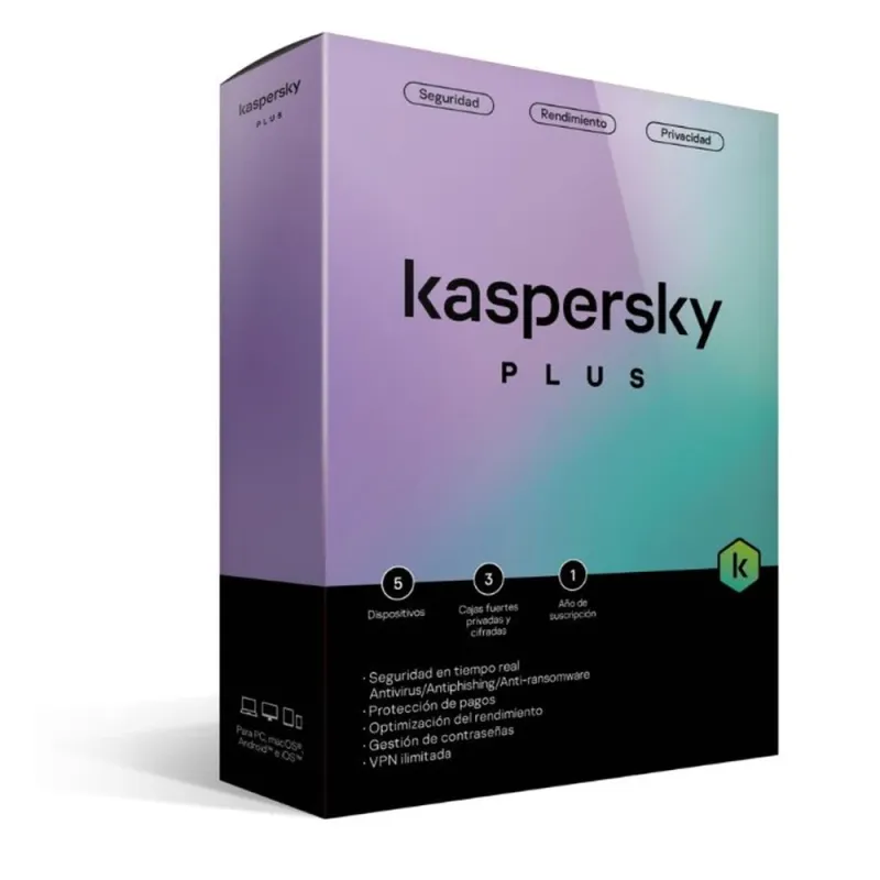 Antivirus Kaspersky Plus - 3 Dispositivos - 1 Año - Caja - TMKS-406