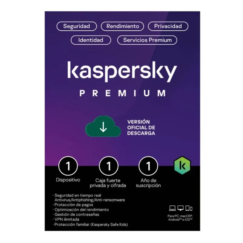 Antivirus Kaspersky Premium - 1 Dispositivo - 1 Cuentra KPM - 1 Año  - TMKS-459