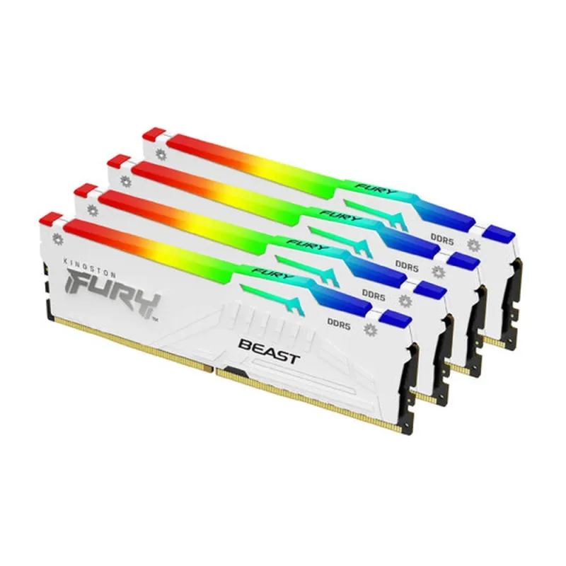 Memoria RAM Kingston FURY Beast White RGB - DDR5 - 128GB (4x32GB) - 5200MHz - UDIMM - Para PC - KF552C40BWAK4-128