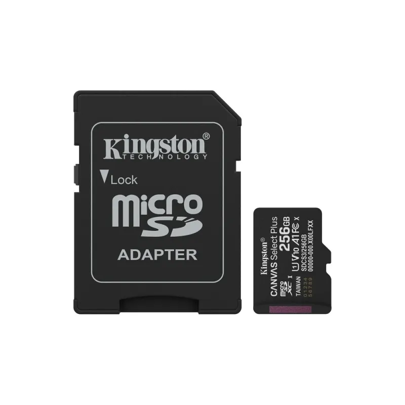 Memoria MicroSDXC Kingston Canvas Select Plus Gen3 - 256GB - Clase 10 - UHS-I - Con Adaptador - SDCS3/256GB