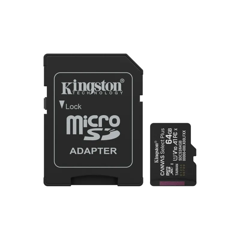 Memoria MicroSDXC Kingston Canvas Select Plus Gen3 - 64GB - Clase 10 - UHS-I - Con Adaptador - SDCS3/64GB