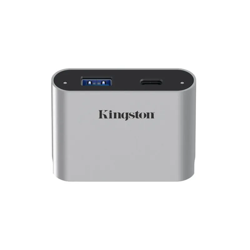 Lector de Memorias Kingston Workflow USB miniHub - 1x USB-A - 1x USB-C - Negro con Plata - WFS-USB