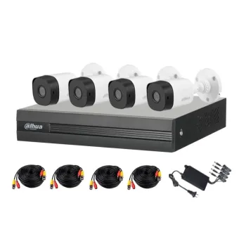 Kit De Videovigilancia Dahua Kitxvr1B04-I1Mp-2.8, Con Dvr De 4 Canales 1Mp, H.265+ Y 4 Cámaras De Vigilancia B1A11 Tipo Bullet De 720P. 4 Rollos De Cable Siamés, 1 Fuente De Poder. (No Incluye Disco Duro). - KITXVR1B04-I1MP-2.8