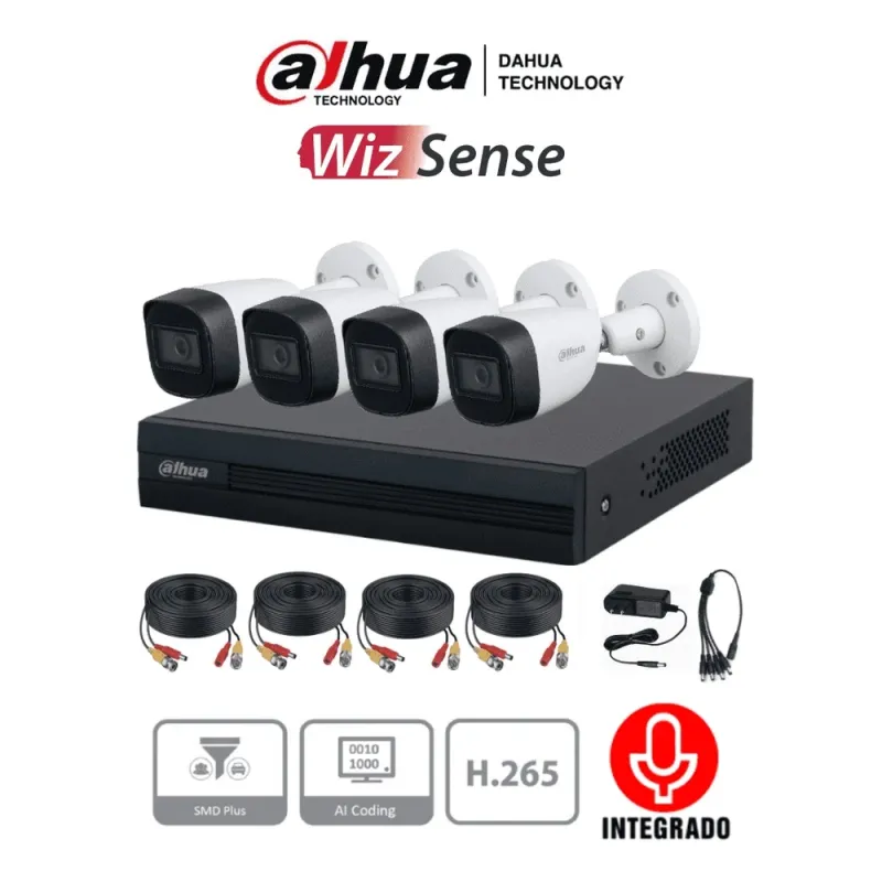 Dahua Kitxvr1B04-I+Hfw1200Cma- Kit De 4 Canales De 2 Megapixeles Con Audio/ Dvr Cooper-I Wizsense/ H.265+/ 4 Camaras Metalicas Con Microfono Integrado - - KITXVR1B04-I+HFW1200CMA