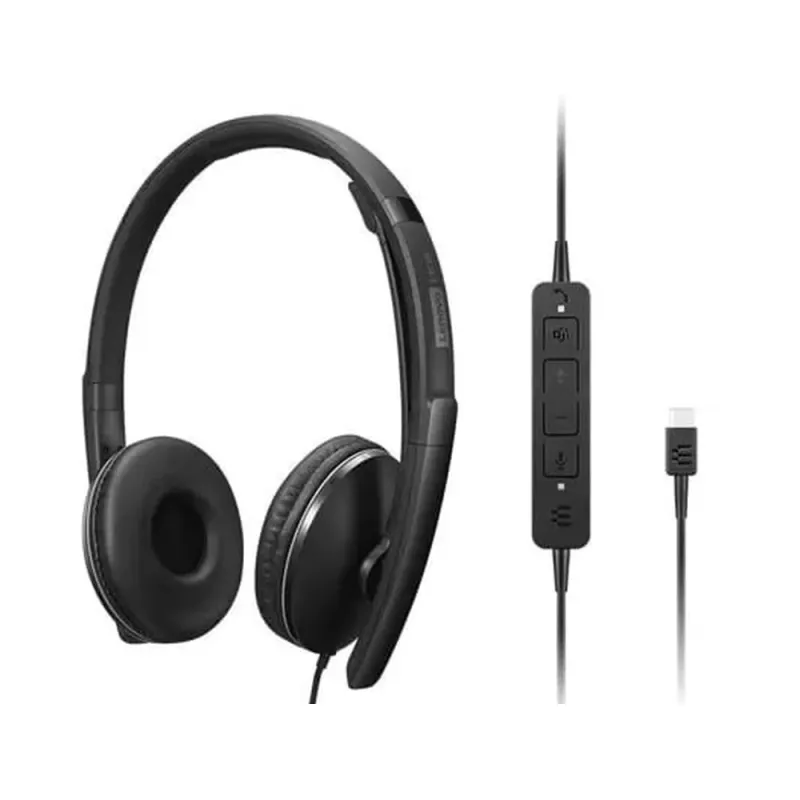 Diadema Lenovo ANC Headset Gen 2 - Alámbrico - USB-C - Micrófono - Negro - Certificación con Microsoft Teams - 4XD1M45627