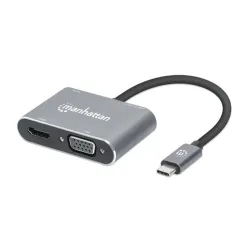 Convertidor de Vídeo Manhattan 130691 - HDMI/VGA/USB-C/USB 3.2 a USB-C - Plata - 130691 Convertidor de Vídeo Manhattan 130691 - HDMI/VGA/USB-C/USB 3.2 a USB-C - Plata - 130691