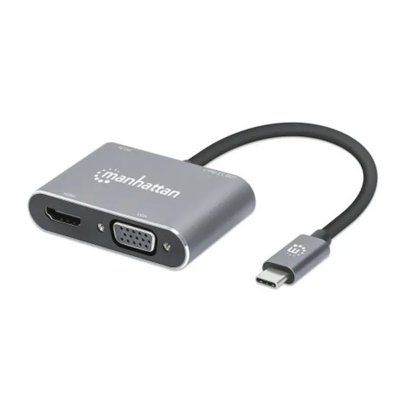 Convertidor de Vídeo Manhattan 130691 - HDMI/VGA/USB-C/USB 3.2 a USB-C - Plata - 130691