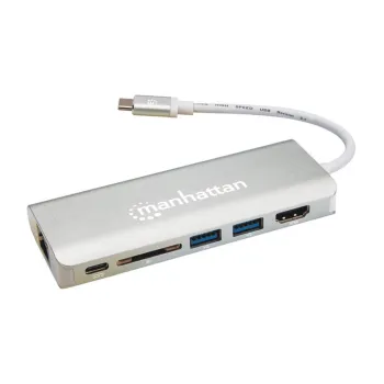 Docking Station Portátil Manhattan 152075 - USB-C a - HDMI - USB 3.0 - USB-C - RJ-45 - SD - Gris - 152075