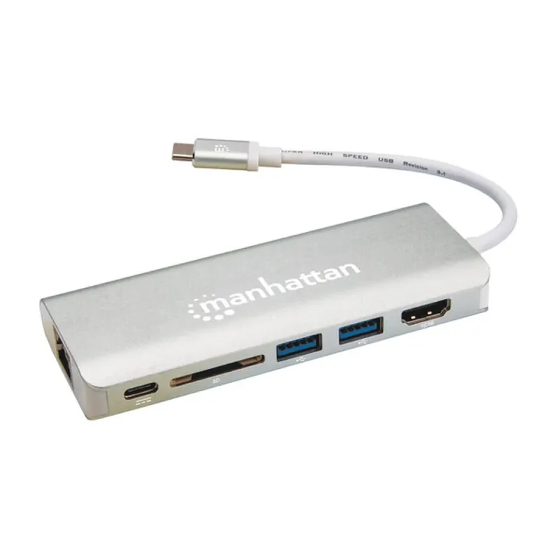 Docking Station Portátil Manhattan 152075 - USB-C a - HDMI - USB 3.0 - USB-C - RJ-45 - SD - Gris - 152075