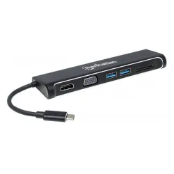 Docking Station Portátil Manhattan USB-C a HDMI/SVGA - Hembra + Hub USB + Lector - 152631 Docking Station Portátil Manhattan USB-C a HDMI/SVGA - Hembra + Hub USB + Lector - 152631