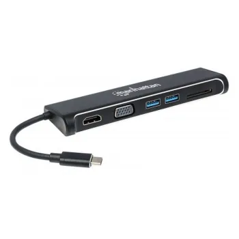 Docking Station Portátil Manhattan USB-C a HDMI/SVGA - Hembra + Hub USB + Lector - 152631
