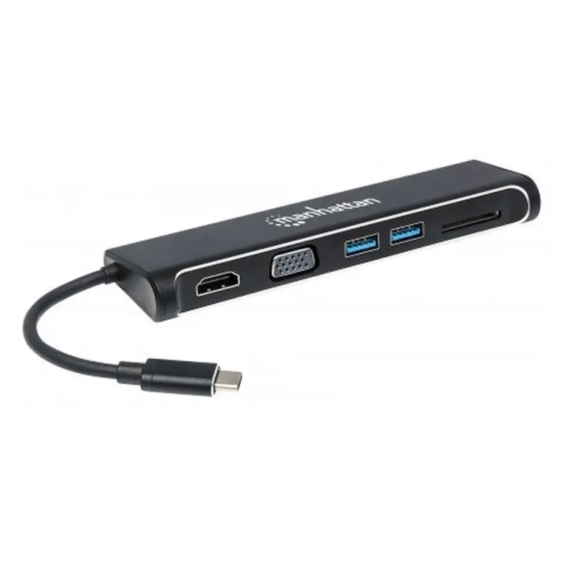 Docking Station Portátil Manhattan USB-C a HDMI/SVGA - Hembra + Hub USB + Lector - 152631
