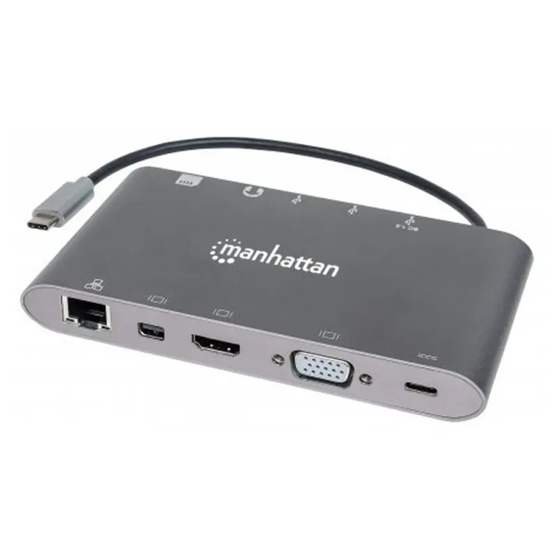 Docking Station Manhattan 152808 - 7-1 USB-C a HDMI - VGA - RJ45 - Mini DP - 3 USB - 3.5mm - Lector SD - 152808