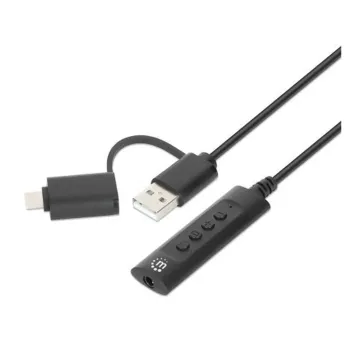 Cable Auxiliar Manhattan 153560 - USB a 3.5mm - Controles - Negro - 153560