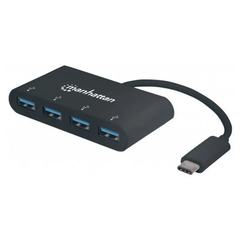 Hub Manhattan 162746 - USB-C - 4 Puertos - USB 3.0 - Negro - 162746