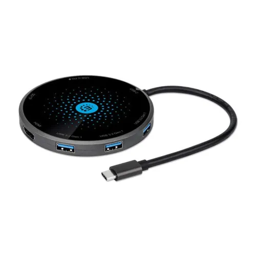 Docking Station Manhattan 166560 - USB-C a HDMI/USB 3.2/Lector de Tarjetas - Carga Inalámbrica - 166560