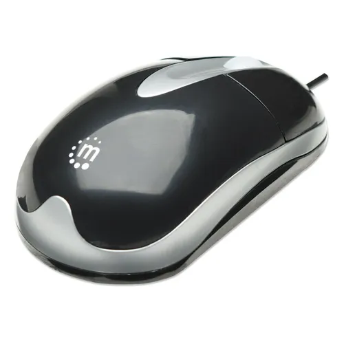 Mouse Óptico Manhattan MH3 - Alámbrico - USB - Negro y Plata - 177016
