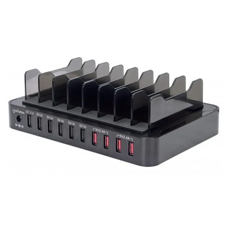 Estación de Carga Manhattan 180009 - 10 Puertos - USB 2.0 - Negro - 180009