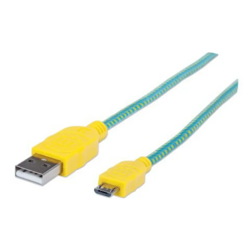 Cable Manhattan USB V2.0 a-micro B - 1m - Textil - Turquesa/Amarillo - 352710